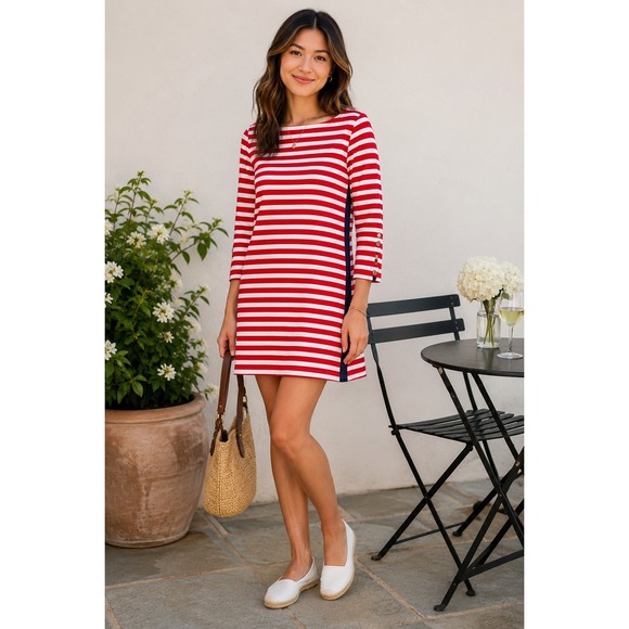 J.Crew Dresses & Skirts - J.Crew Striped Knit T-Shirt Dress Small Red White Blue